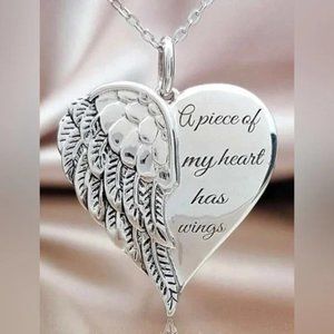 A Piece of My Heart has Wings Necklace Pendant Silver Alloy Memorial Heaven Love